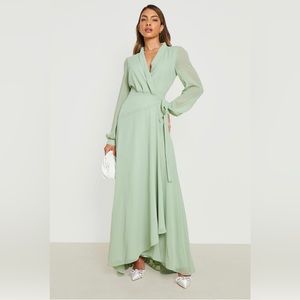 CHIFFON WRAP BELTED MAXI DRESS